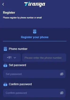 tiranga game register screen